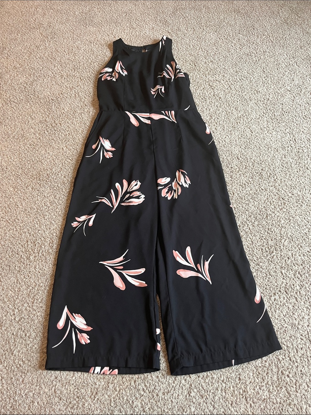 Black Floral Wide-Leg Jumpsuit - Pink Accents